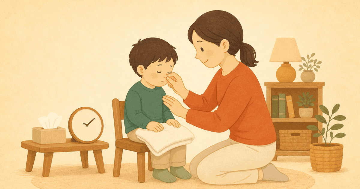 子どもの鼻血の正しい止め方｜小鼻を10分つまむ手順とやってはいけないこと・受診の目安