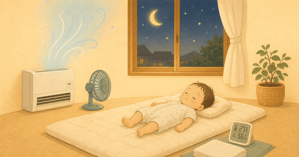 夏の夜、赤ちゃん・子どもが暑くて眠れない｜寝室の冷房と服装・寝具の整え方